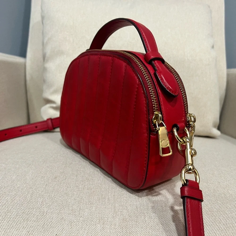Coach Red Quilted Dome Crossbody Bag with Gold Hardware - Picture 6 of 9